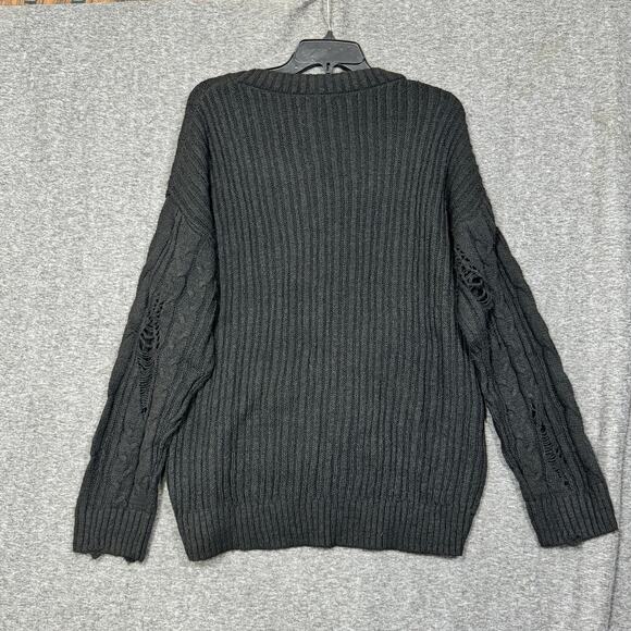 Wild Fable Womens Pullover Knit Sweater Size Medium Black Distressed V Neck New‎ - Picture 7 of 11